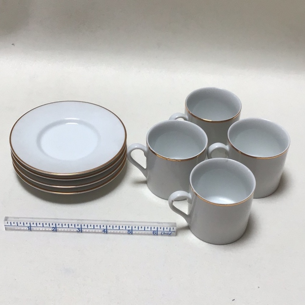 4 Tiffany white & gold demitasse cups and saucers